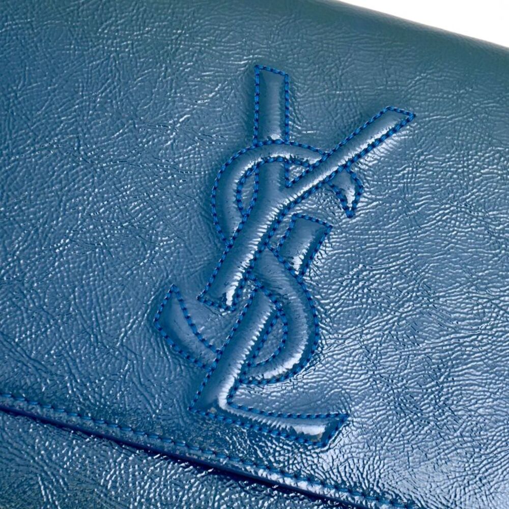 Yves Saint Laurent Large Belle de Jour Clutch Bag in Blue Textured Patent - Picture 12 of 12